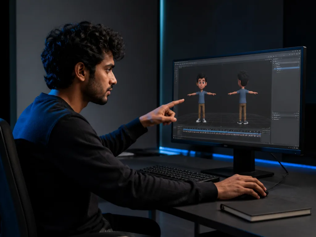 Animateur 3D créant les mouvements d’un personnage de jeu vidéo
