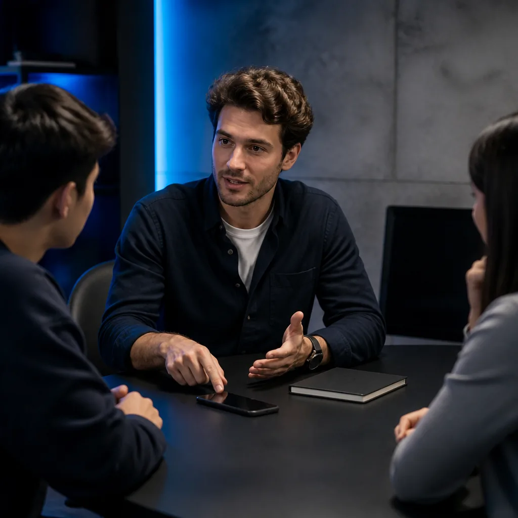Chef de produit jeu vidéo analysant un prototype avec son équipe