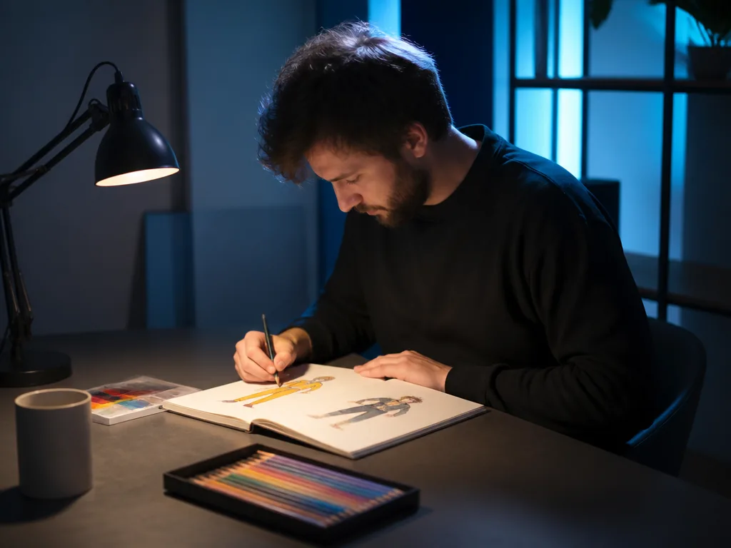 Concept artist créant un personnage de jeu vidéo pour son portfolio